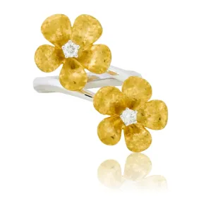 Diamond White Gold & Yellow Gold Bypass Flower Ring