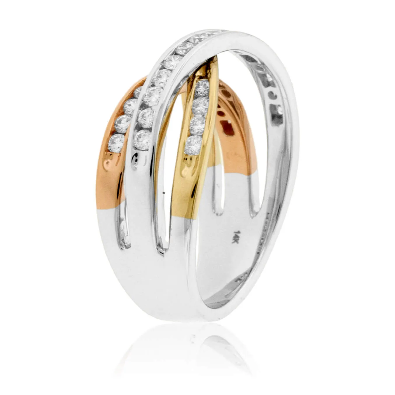 Diamond White, Yellow & Rose Gold Multiple Bypass Ring