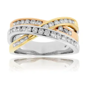 Diamond White, Yellow & Rose Gold Multiple Bypass Ring