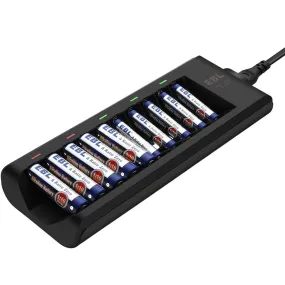 EBL 10-Bay Alkaline Battery Charger with LED Status Indicators for Rechargeable AA and AAA Alkaline Batteries