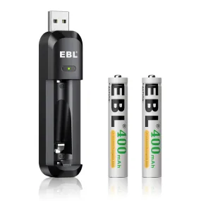 EBL Smart AAAA Battery Charger with 2 Pack 400mAh Rechargeable AAAA Batteries