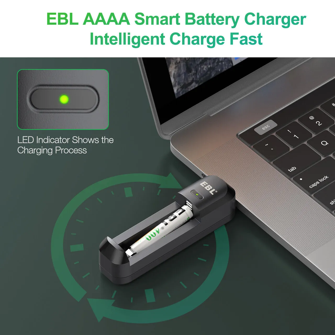 EBL Smart AAAA Battery Charger with 2 Pack 400mAh Rechargeable AAAA Batteries