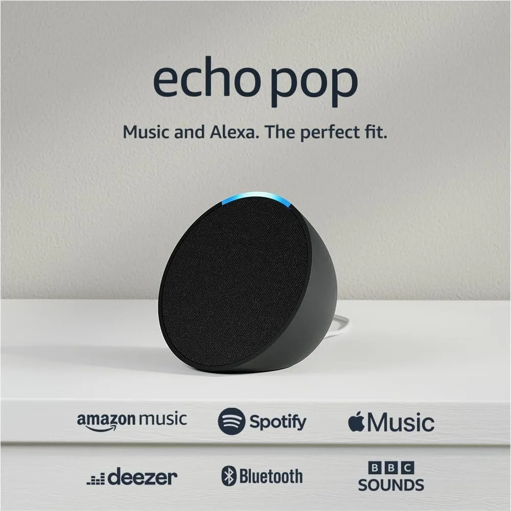 Echo Pop (Newest Model) - Compact Wi-Fi and Bluetooth Smart Speaker with Alexa, Charcoal