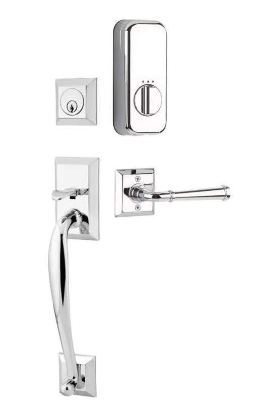 Emtek Single Cylinder Franklin Handleset EMPowered Motorized Smart Lock Upgrade With Windsor Glass Knob