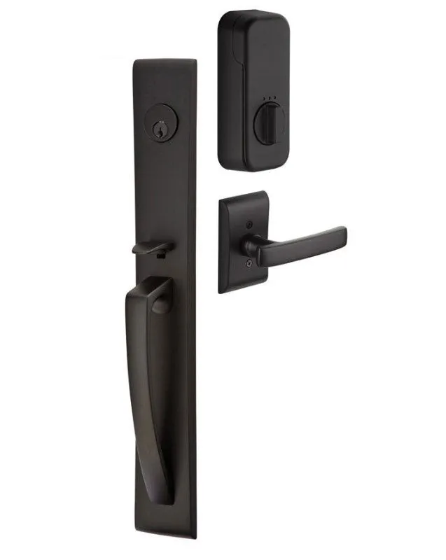 Emtek Single Cylinder Orion Handleset EMPowered Motorized Smart Lock Upgrade With Select R-Bar Straight Knurled Lever