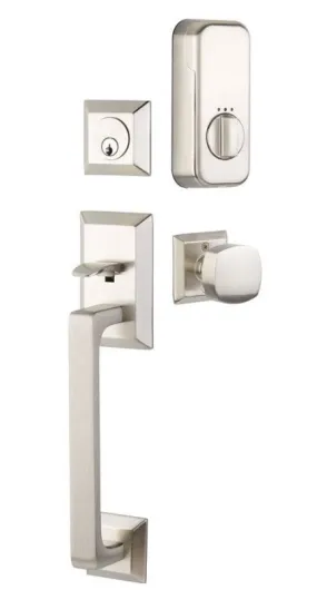 Emtek Single Cylinder Transitional Heritage Sectional Handleset EMPowered Motorized Smart Lock Upgrade With Dumont Lever