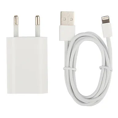 EU Plug AC Wall Charger with 100cm 8 Pin Cable for iPhone 5,iPod (AC110-240V,1A)