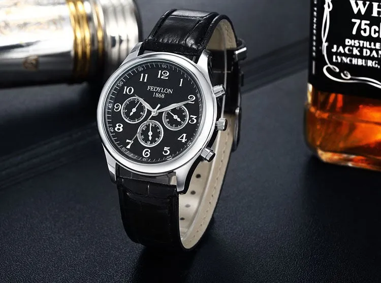 Fashion Casual Mens Watches Luxury Brand High Quality Leather Business Quartz Watch Men Waterproof Wristwatch Relogios Masculino