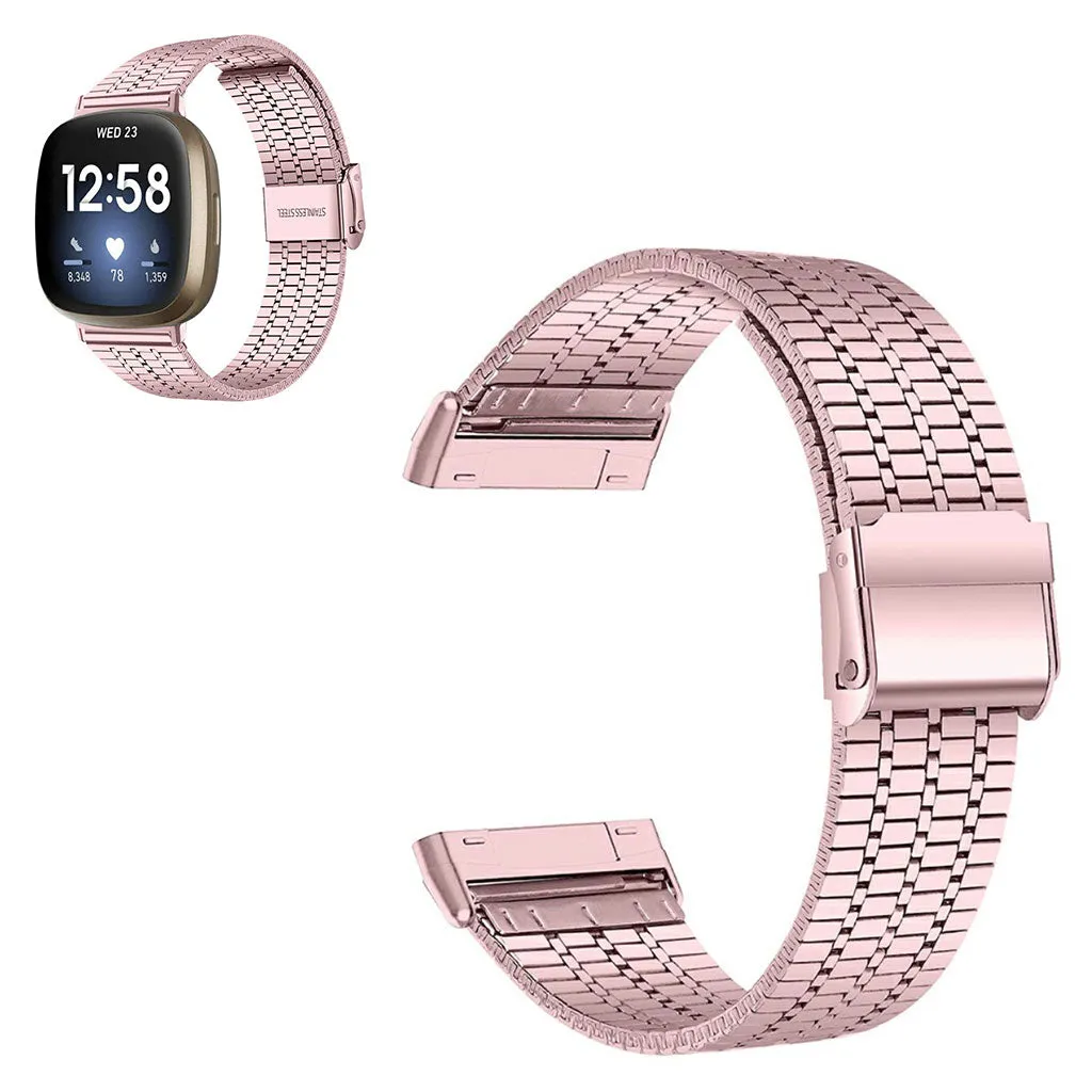 Fitbit Sense / Versa 3 seven bead stainless steel watch strap - Rose Pink