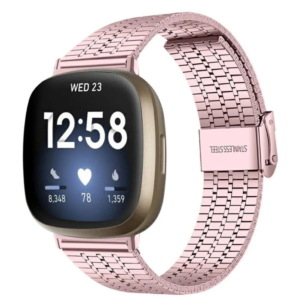 Fitbit Sense / Versa 3 seven bead stainless steel watch strap - Rose Pink