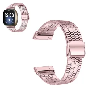 Fitbit Sense / Versa 3 seven bead stainless steel watch strap - Rose Pink