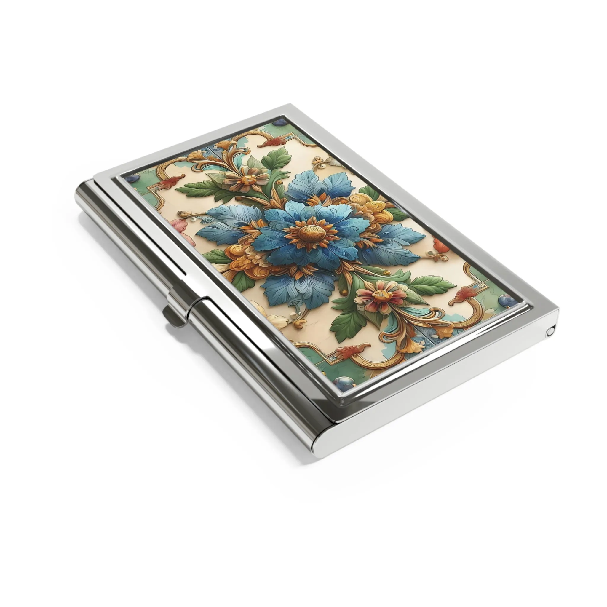 Flower pattern traditional tile art Business Card Holder