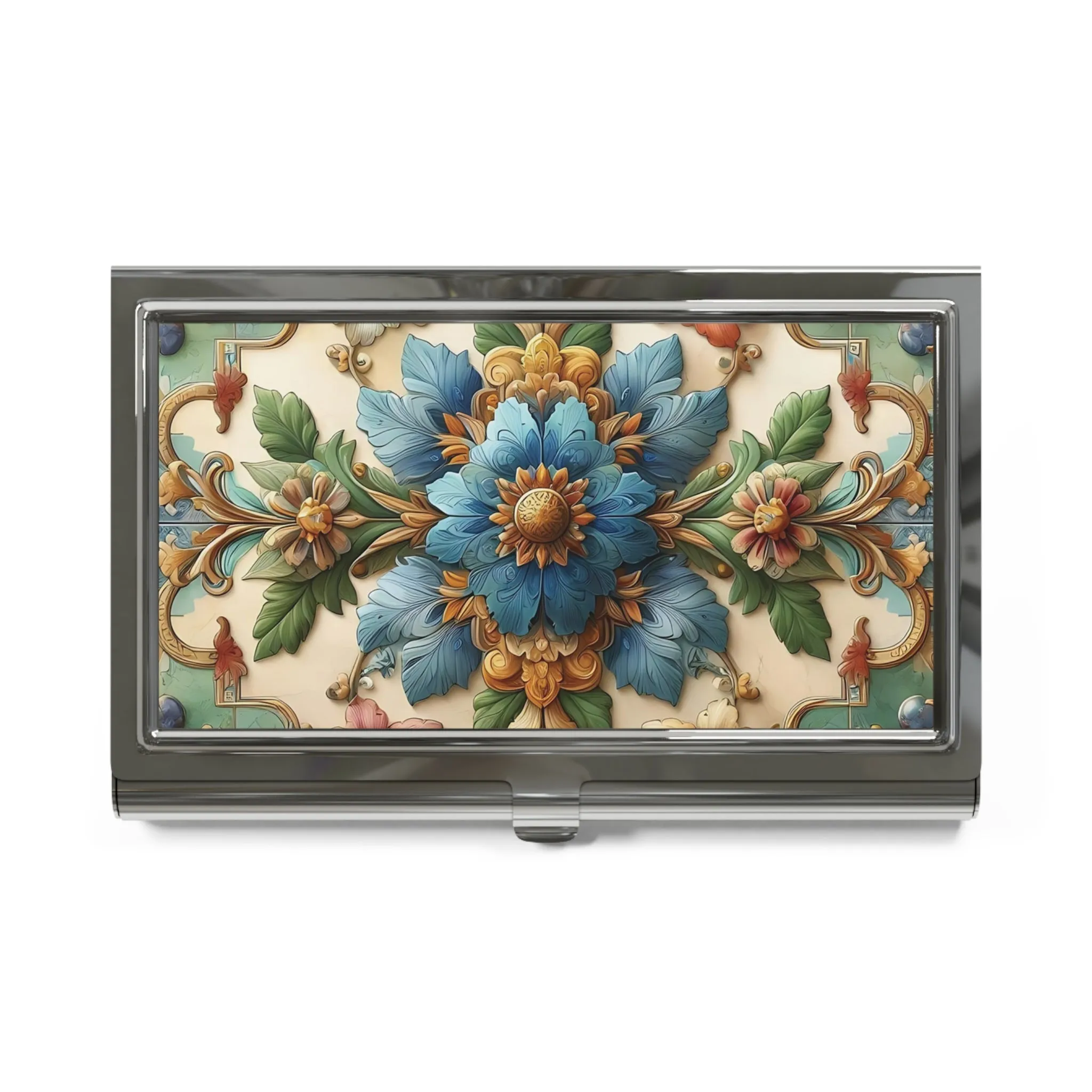 Flower pattern traditional tile art Business Card Holder