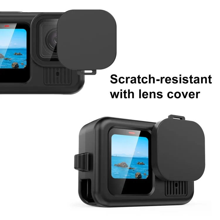 For GoPro HERO13 Black PULUZ Silicone Protective Case Side Interface Cover with Wrist Strap & Lens Cover (Black)