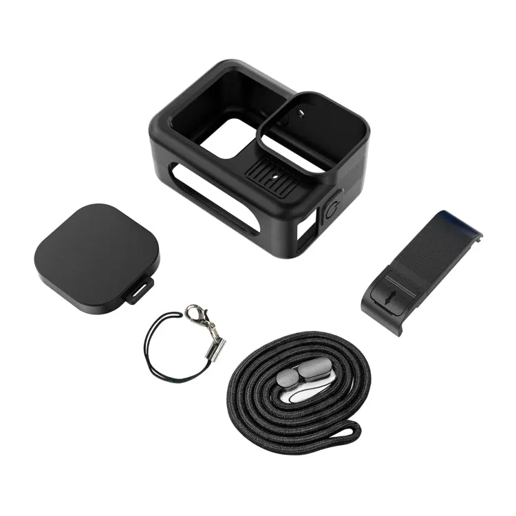 For GoPro HERO13 Black PULUZ Silicone Protective Case Side Interface Cover with Wrist Strap & Lens Cover (Black)