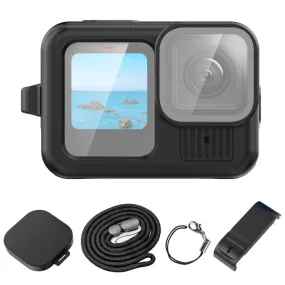 For GoPro HERO13 Black PULUZ Silicone Protective Case Side Interface Cover with Wrist Strap & Lens Cover (Black)