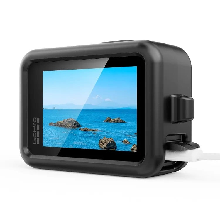 For GoPro HERO13 Black Silicone Protective Case Cover with Wrist Strap & Lens Cover (Black)