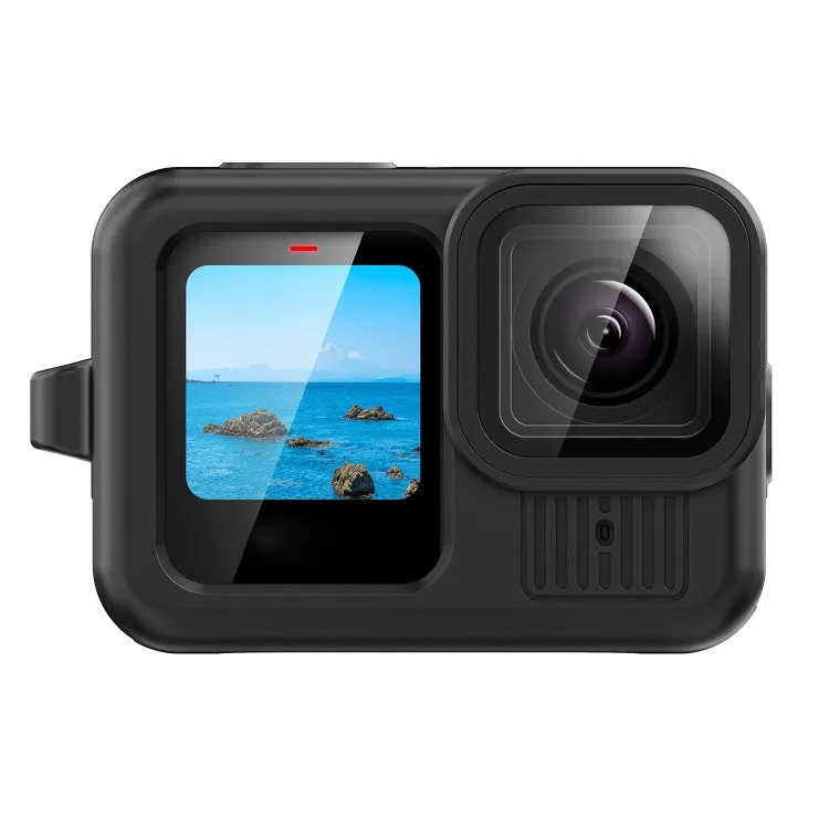 For GoPro HERO13 Black Silicone Protective Case Cover with Wrist Strap & Lens Cover (Black)