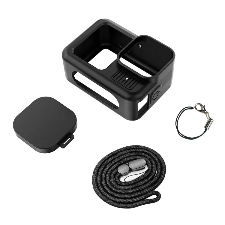 For GoPro HERO13 Black Silicone Protective Case Cover with Wrist Strap & Lens Cover (Black)