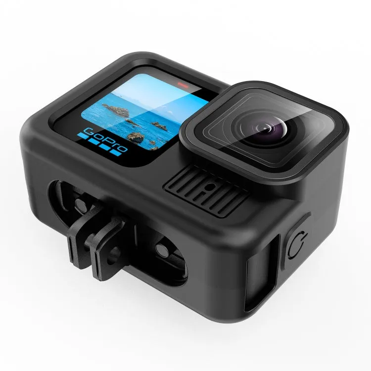 For GoPro HERO13 Black Silicone Protective Case Cover with Wrist Strap & Lens Cover (Black)