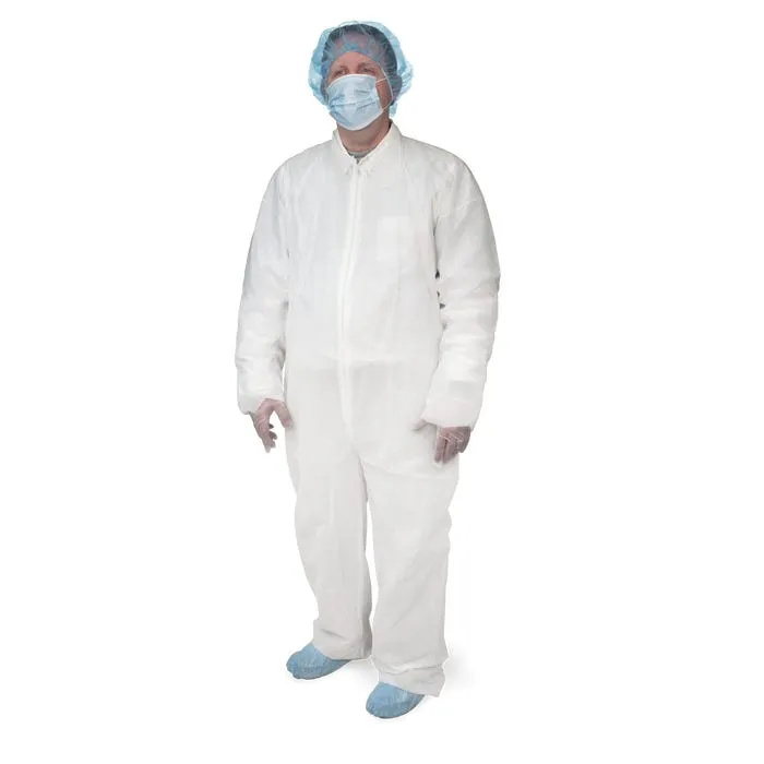 Full-Length Disposable Coveralls Fluid Resistant Protection, Universal Size, 25/Case