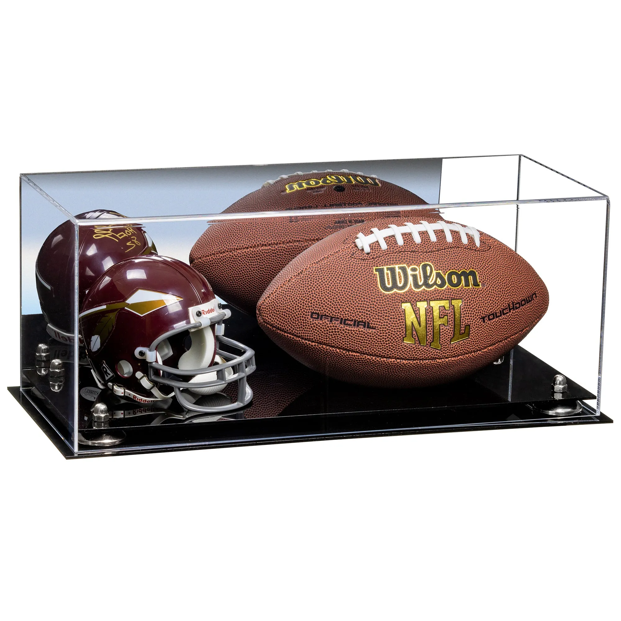 Full-Size Football and Mini Helmet (not Full Size) Display Cases - Mirror No Wall Mounts (A103/B47)