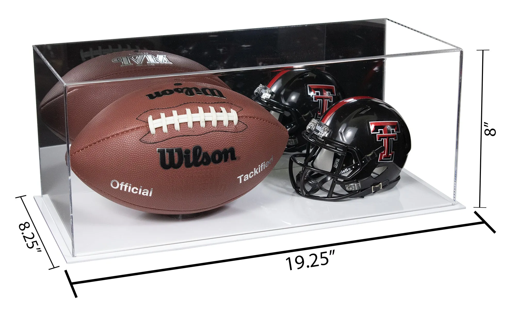 Full-Size Football and Mini Helmet (not Full Size) Display Cases - Mirror No Wall Mounts (A103/B47)