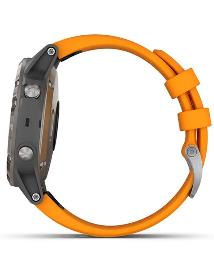 Garmin Fenix 5 Plus Sapphire Multisport Watch - Stainless Steel - Orange Strap