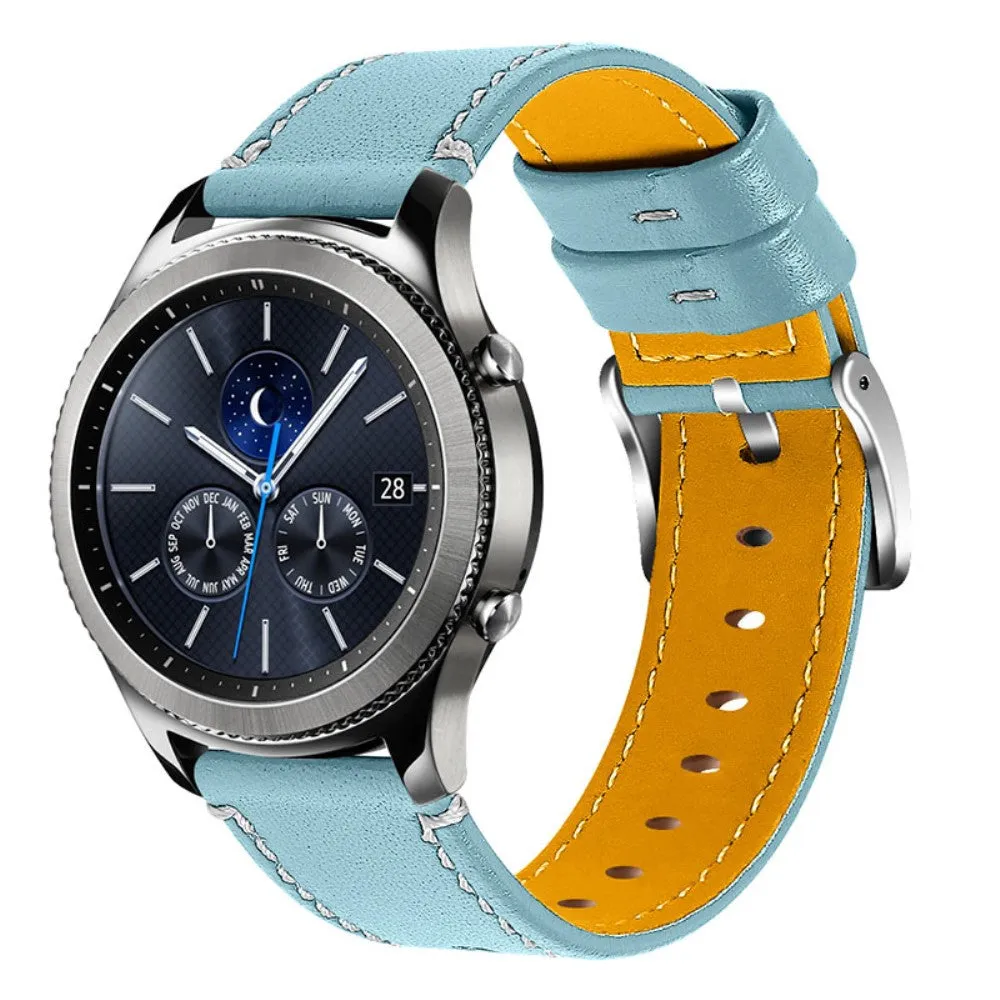 Garmin Vivoactive 4 solid color cowhide leather watch strap - Blue