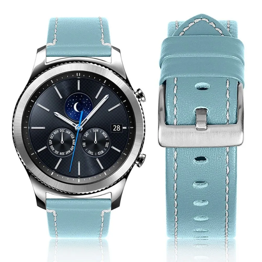 Garmin Vivoactive 4 solid color cowhide leather watch strap - Blue