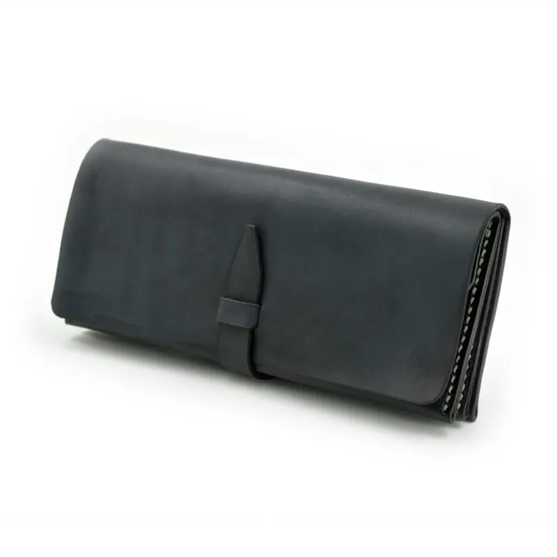 Genuine leather folded wallet handmade long wallet clutch phone purse wallet for women men