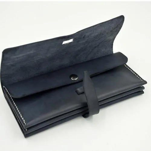 Genuine leather folded wallet handmade long wallet clutch phone purse wallet for women men