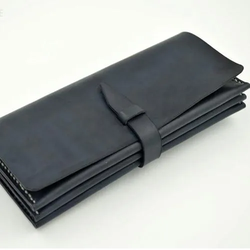 Genuine leather folded wallet handmade long wallet clutch phone purse wallet for women men