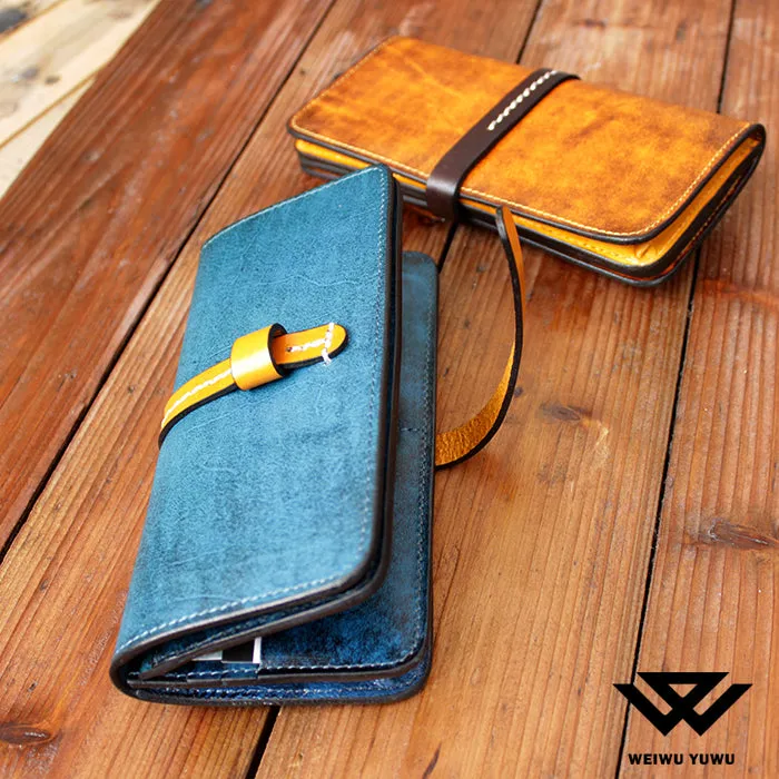 Genuine Leather Long Folded Wallet Phone Purse