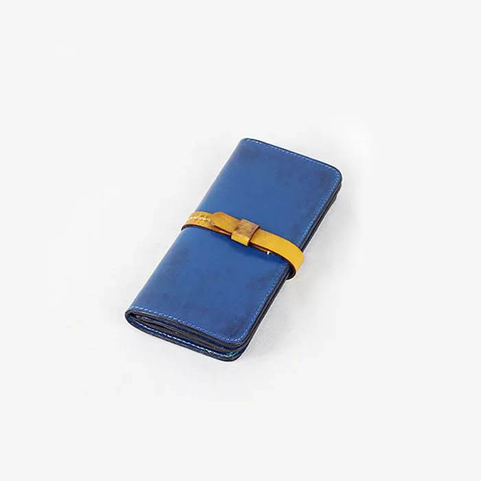 Genuine Leather Long Folded Wallet Phone Purse