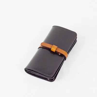 Genuine Leather Long Folded Wallet Phone Purse