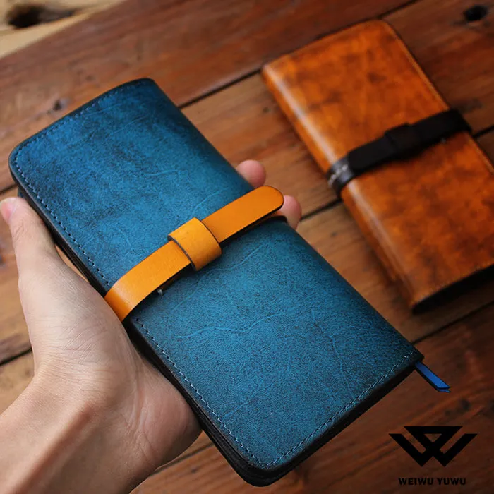 Genuine Leather Long Folded Wallet Phone Purse