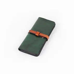 Genuine Leather Long Folded Wallet Phone Purse