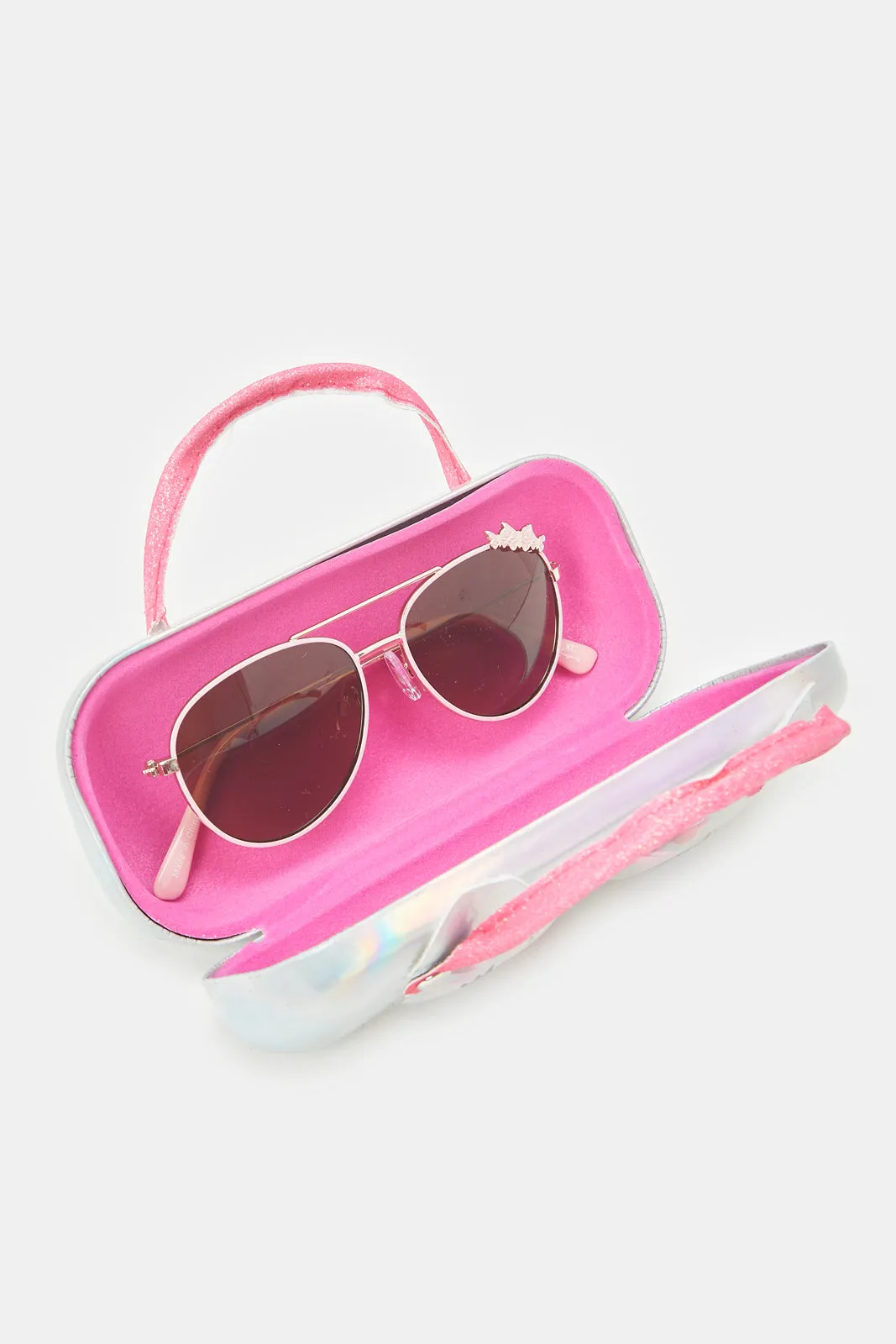 Girls Gold Aviator Sunglasses With Character Embellished Case