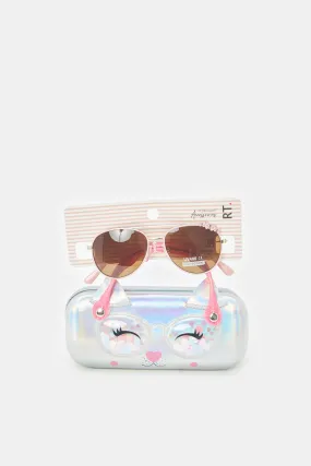 Girls Gold Aviator Sunglasses With Character Embellished Case