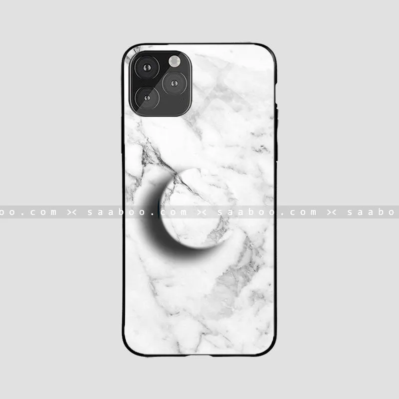 Glossy Protective Case With White Marble Print