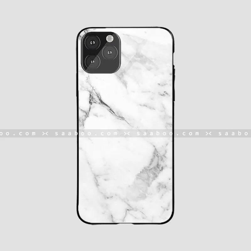 Glossy Protective Case With White Marble Print