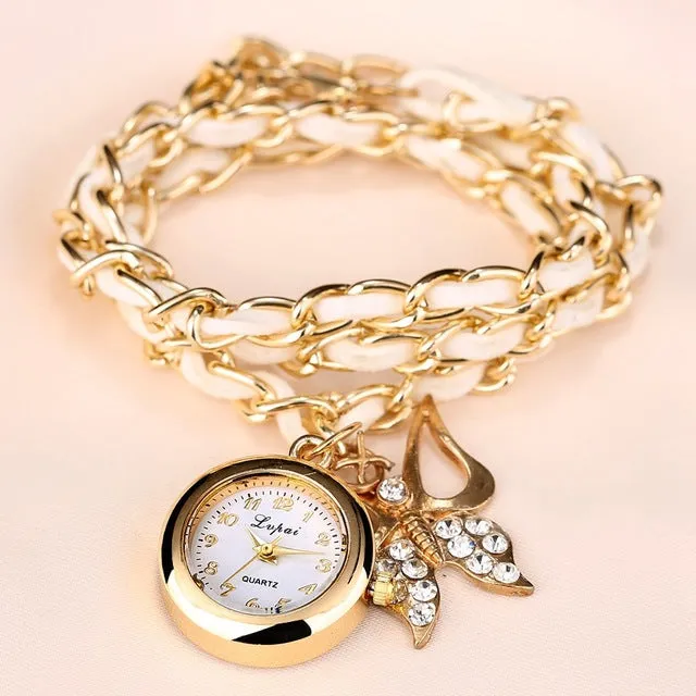 Gold Pearls Crystal Luxury Bracelet Quartz Watches Fashion Women Dress Casual Wristwatch Business Vintage Cartoon Sport Watch