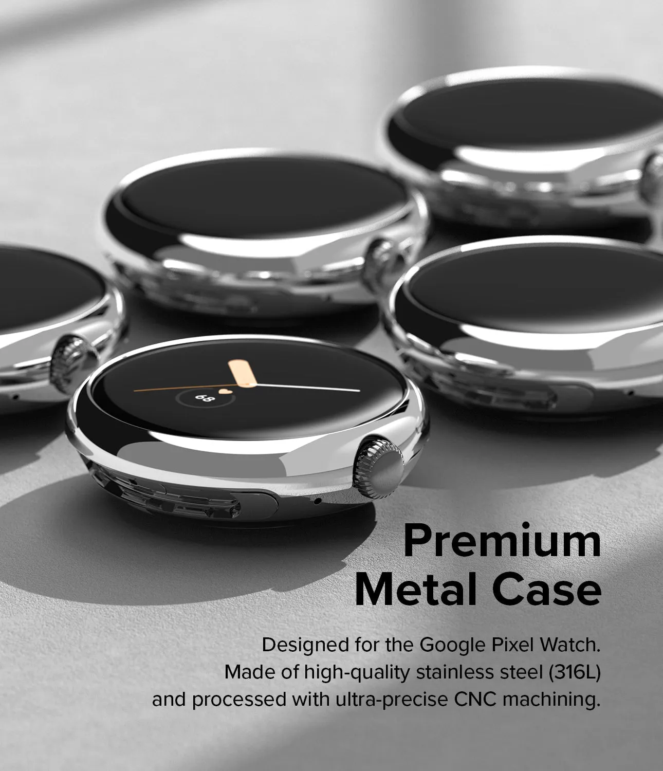 Google Pixel Watch | Bezel Styling Case Adhesive Frame Ring Cover | Silver