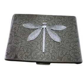 Handmade Antique Silver Embossed Dragonfly Cigarette Case