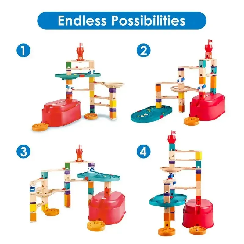 Hape Quadrilla Stack Track Bucket Set Wooden Marble Run Blocks