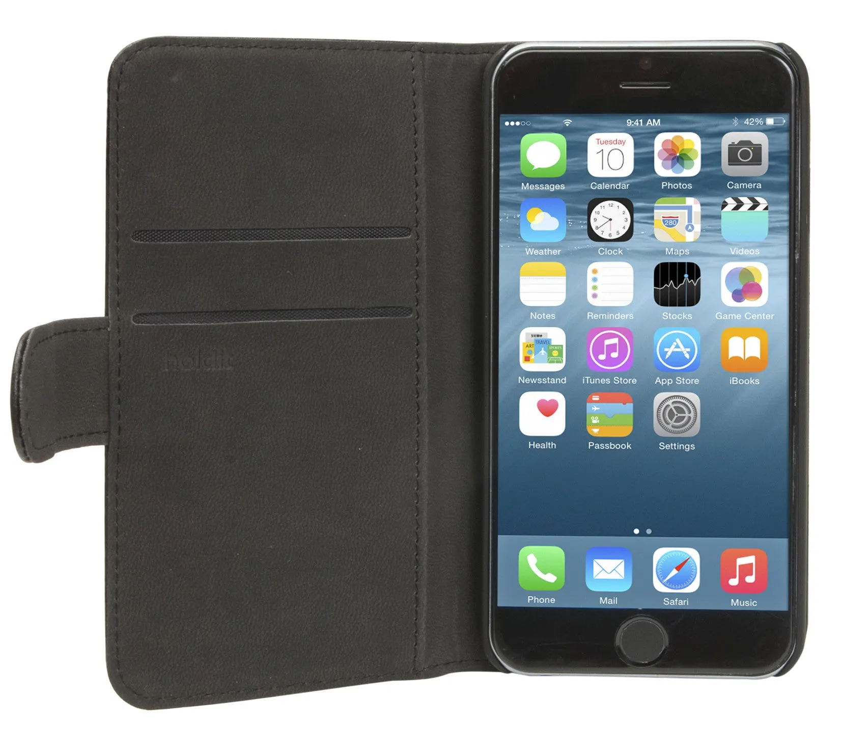 Holdit Genuine Leather Wallet Case Standard for iPhone 6/6S (2 Card Pockets) - Black