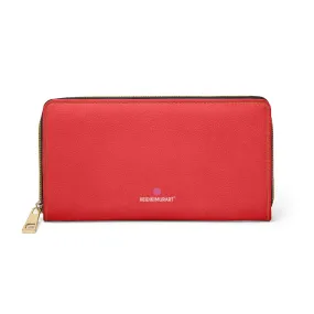 Hot Red Color Zipper Wallet, Solid Red Color Long Compact Designer Premium Quality Women's Wallet