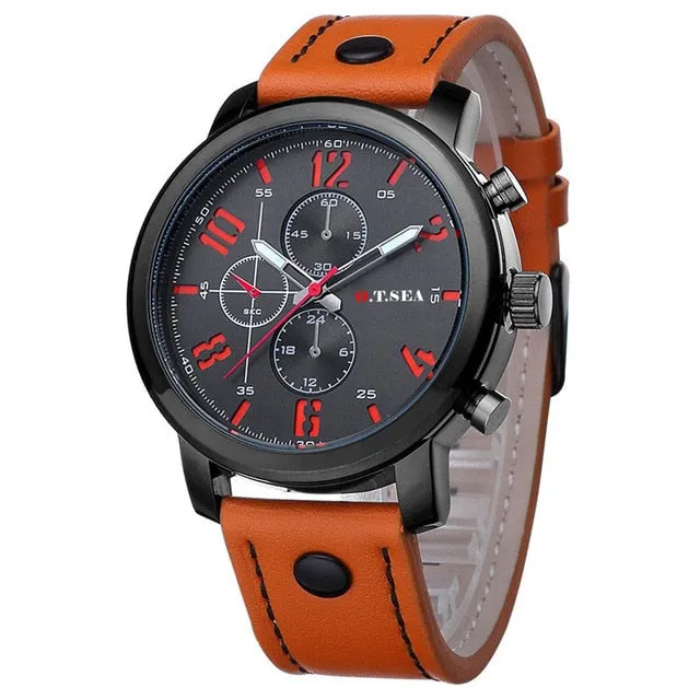 Hot Sales O.T.SEA Brand Pu Leather Watches Men Military Sports Quartz Wristwatches Relogio Masculino 8192