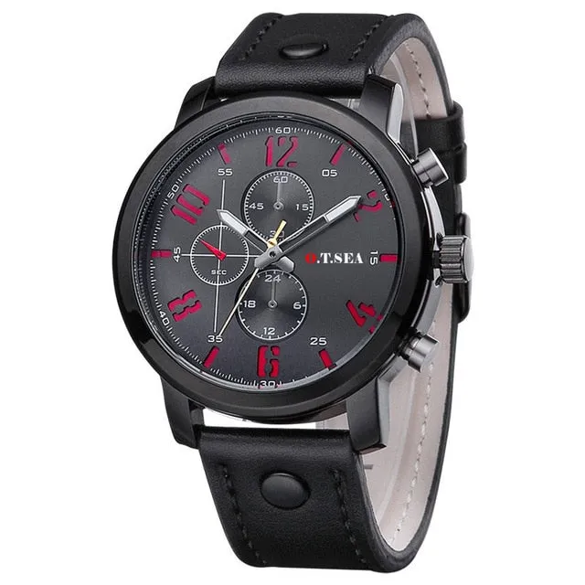 Hot Sales O.T.SEA Brand Pu Leather Watches Men Military Sports Quartz Wristwatches Relogio Masculino 8192